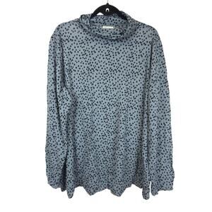 Chalet Blue Black Polka Dot Long Sleeve Cowl Neck Crinkle Top XL